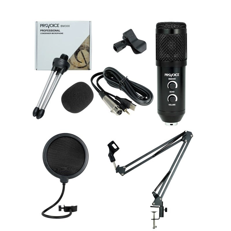 Provoice BM-300 Stüdyo Mikrofon+ AS-21 Stand+ Pop Filtre Full Set (Siyah)