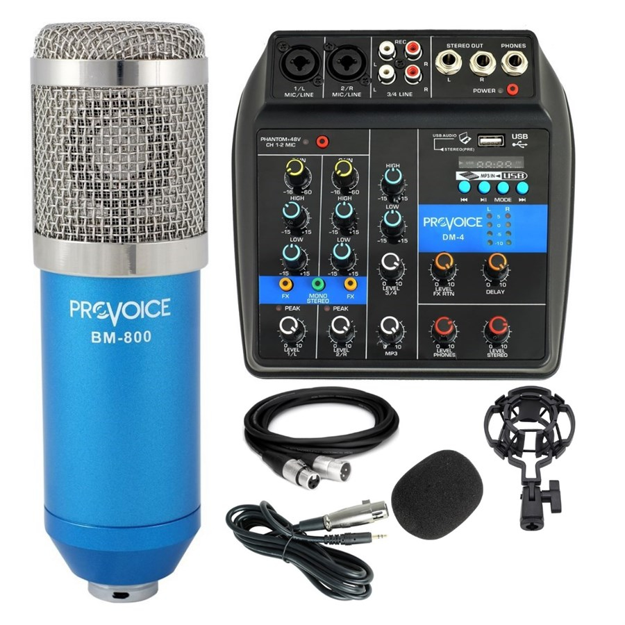 Provoice BM800 Stüdyo Mikrofon Phantomlu Kayıt Mikseri Set Mavi