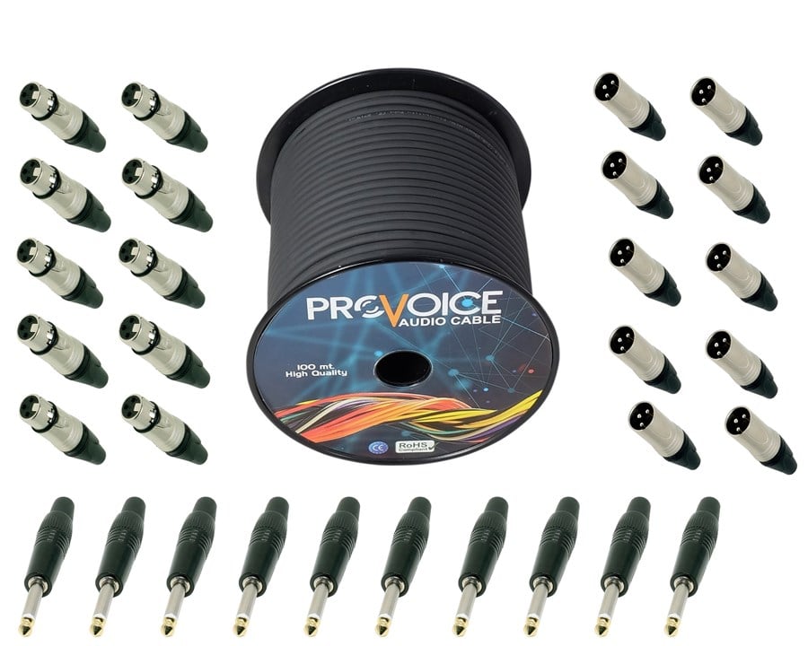 Provoice PM22 Mikrofon Kablosu + Jak ve XLR Dişi Erkek Konnektör 10'lu Paket