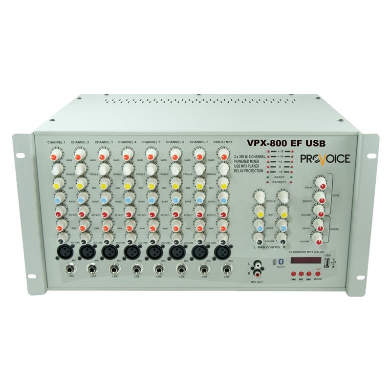 Provoice VPX-800 EF USB 8 Kanal Mikserli Stereo Amplifikatör