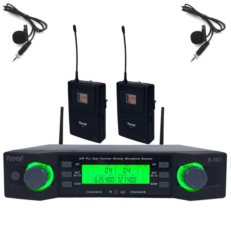 Roof R-203 UHF Band 2 Kanal Kablosuz Çift Yaka Mikrofon Seti