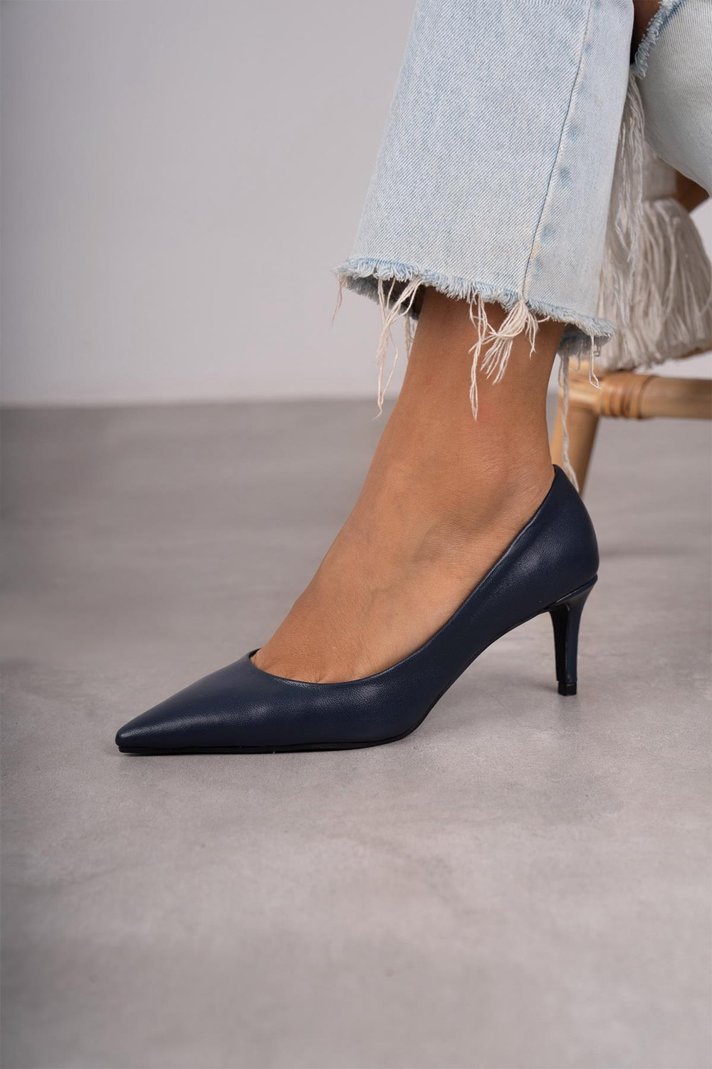 ANNA LACİVERT DERİ HAKİKİ STİLETTO LACİVERT