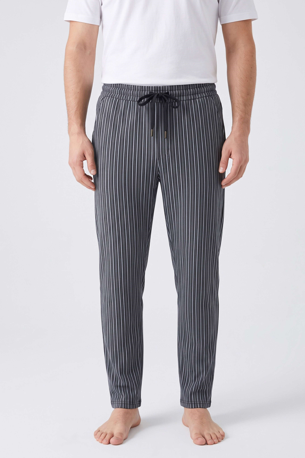 Erkek Antrasit İnce Çizgili Baskılı Penye Modal Pijama Altı