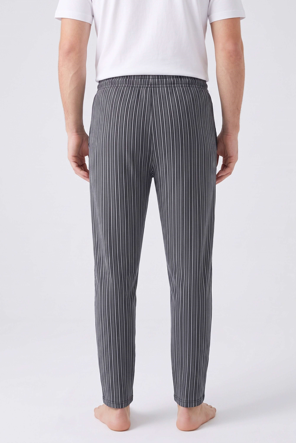 Erkek Antrasit İnce Çizgili Baskılı Penye Modal Pijama Altı