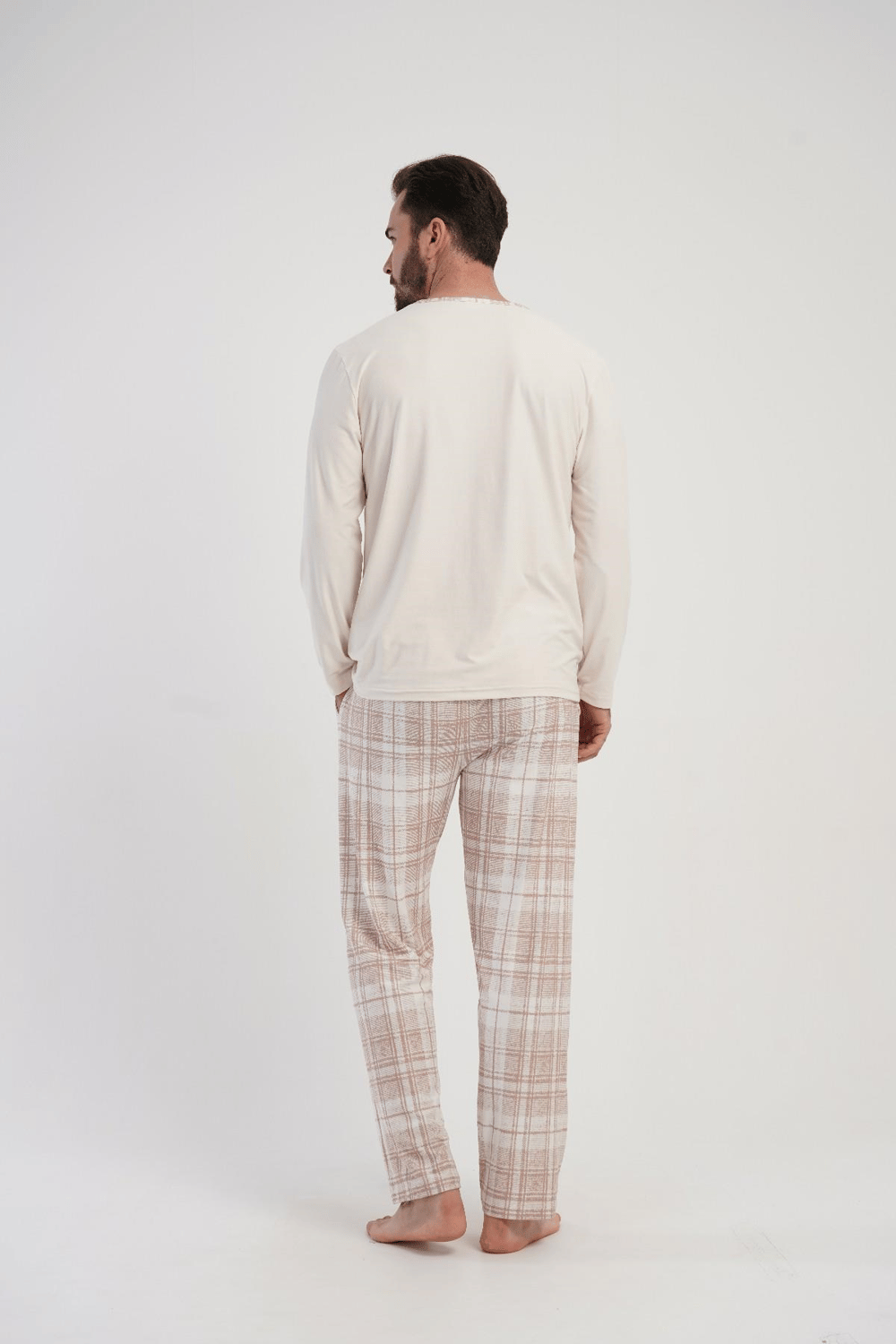 Erkek Bej Cepli Battal Uzun Pijama Altı