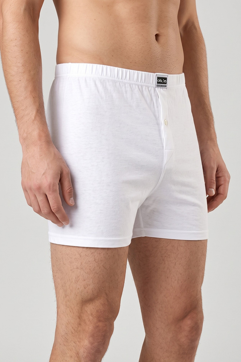 Erkek Beyaz Penye Düğmeli Boxer