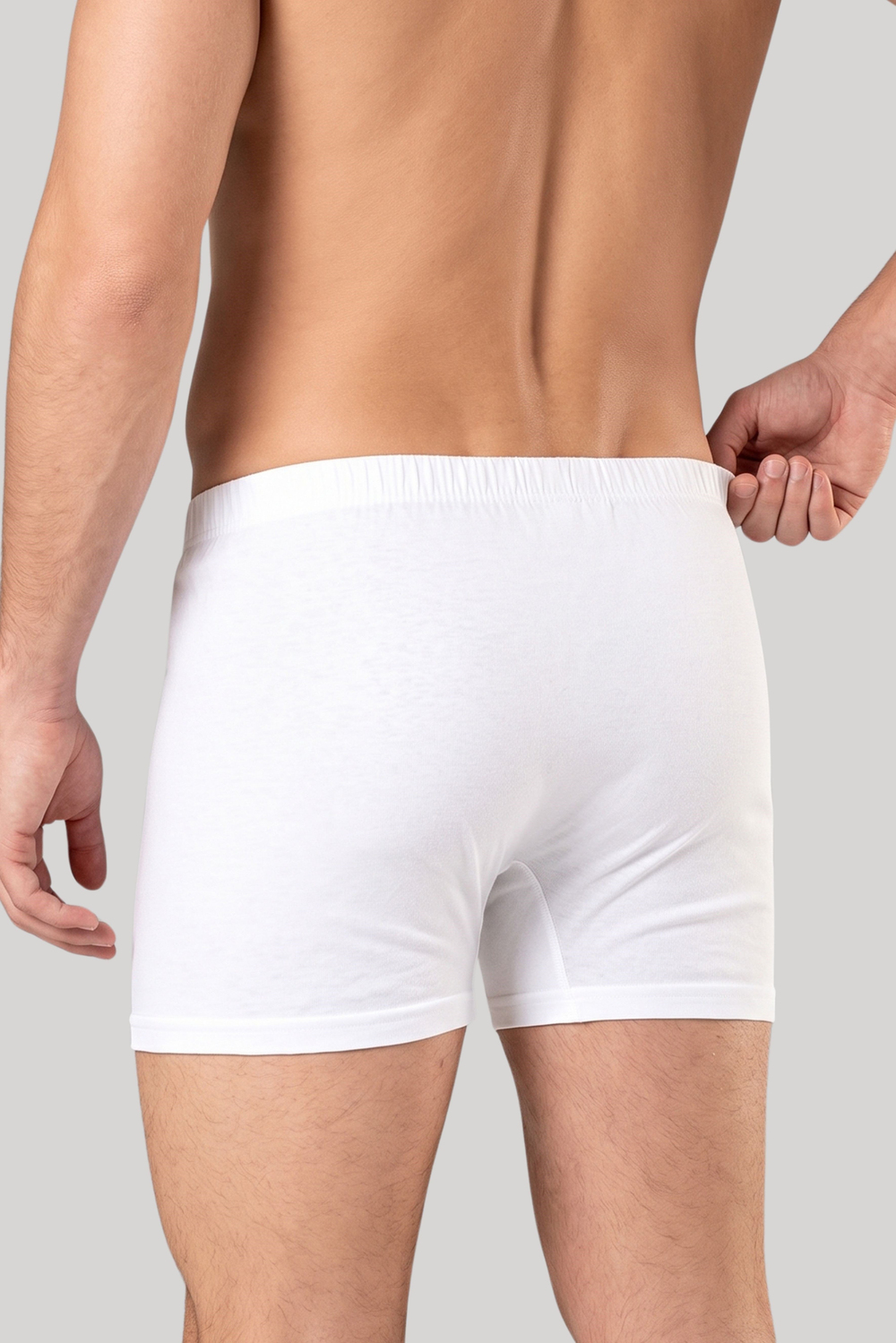 Erkek Beyaz Penye Düğmeli Boxer