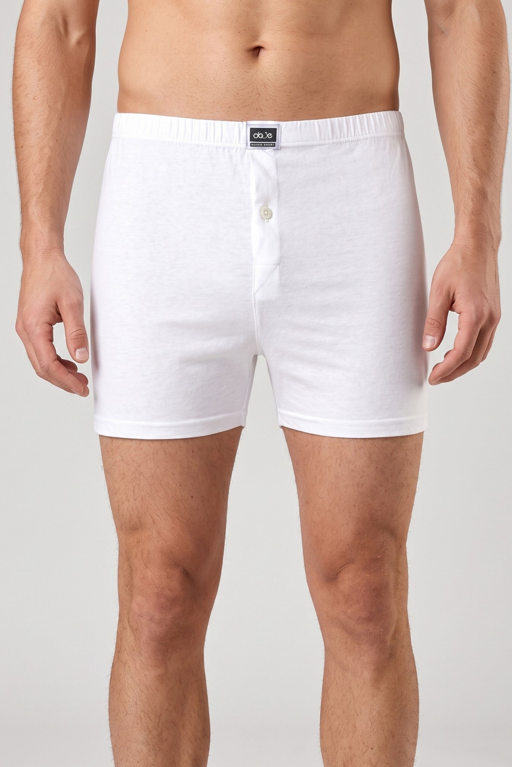 Erkek Beyaz Penye Düğmeli Boxer