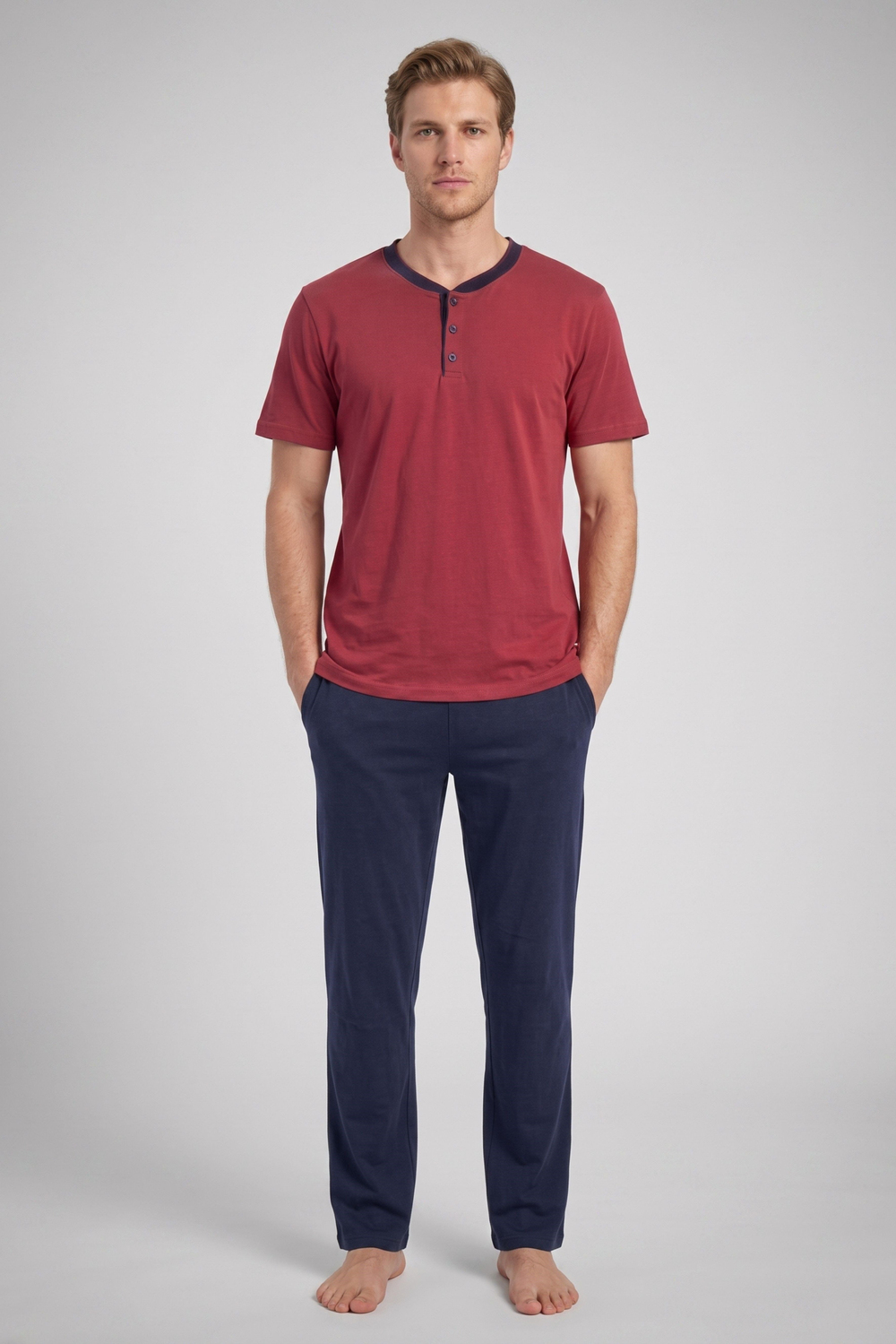 Erkek Bordo Battal Yarım Kol Pijama Takımı