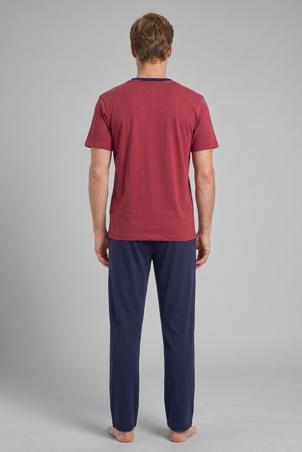 Erkek Bordo Battal Yarım Kol Pijama Takımı