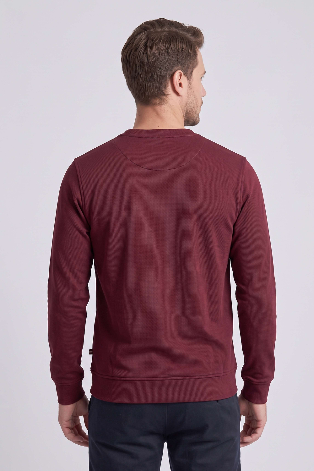 Erkek Bordo Pike Dokulu Bisiklet Yaka Uzun Kol Sweatshirt