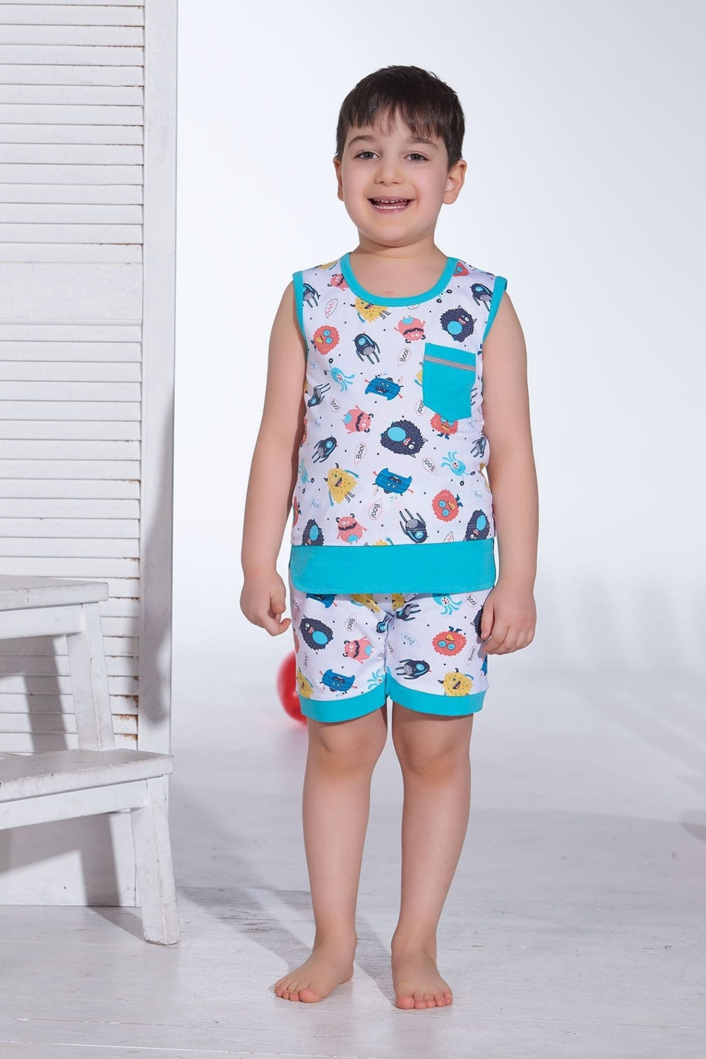 Erkek Çocuk Canavar Desen Şort Pijama Takımı