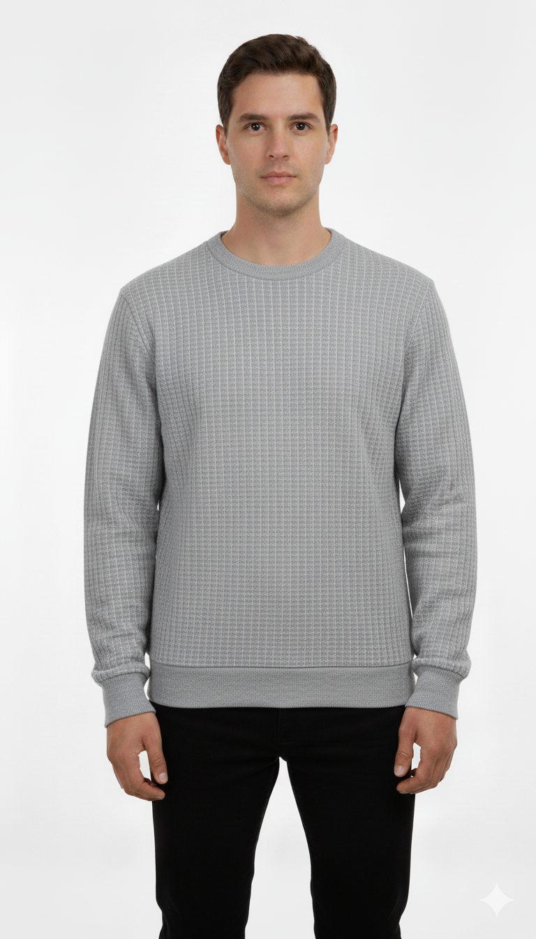 Erkek Gri Bisiklet Yaka Uzun Kollu Sweat