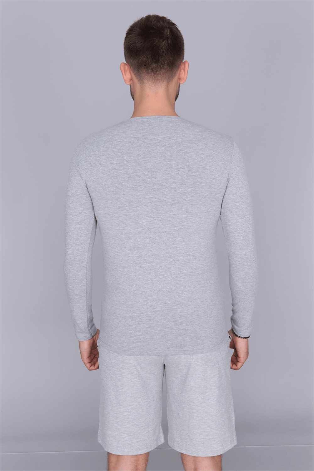 Erkek Gri Likralı Cotton V Yaka Uzun Kollu Fanila
