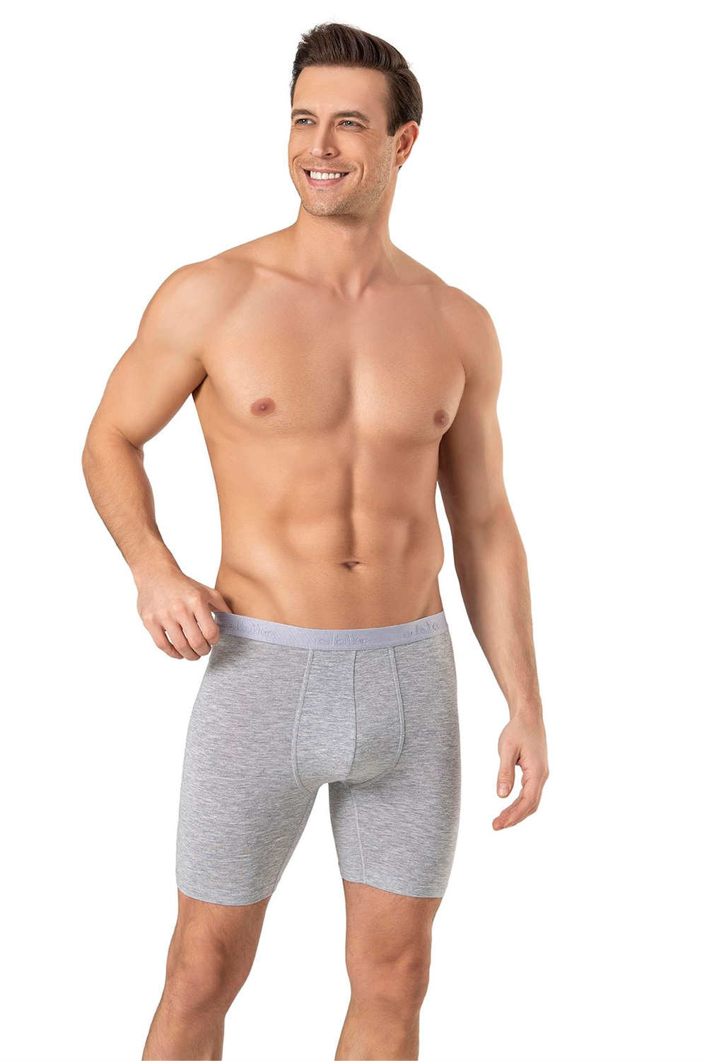 Erkek Gri Modal Dıştan Lastikli Uzun Boxer