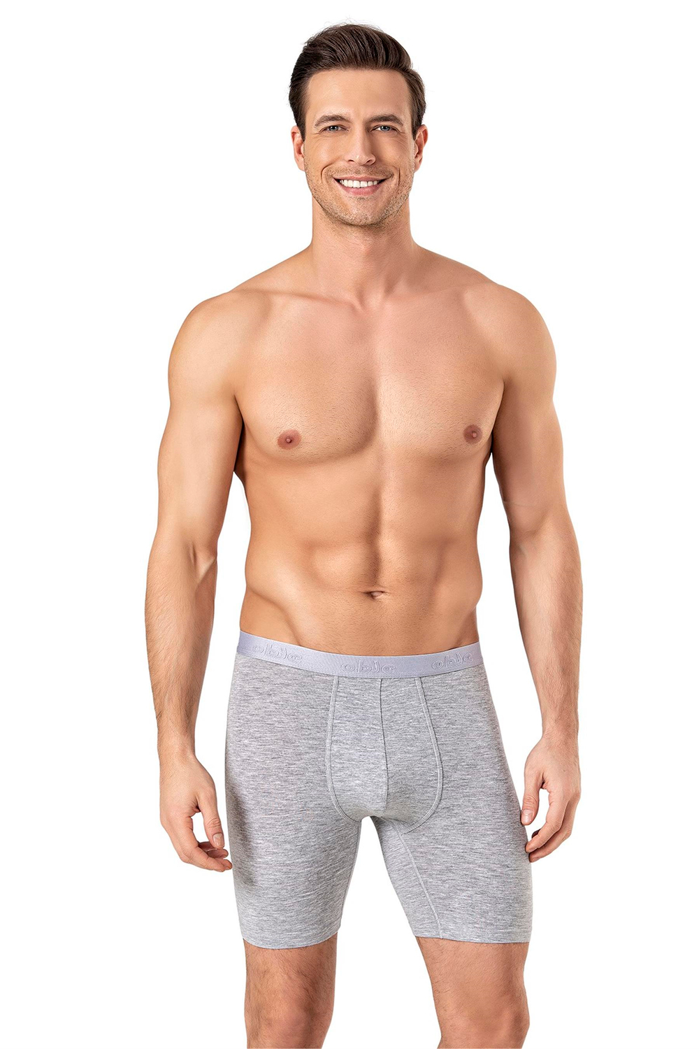 Erkek Gri Modal Dıştan Lastikli Uzun Boxer