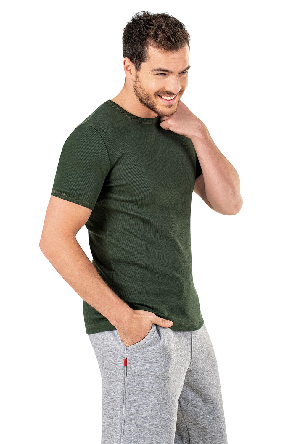 Erkek Haki Kaşkorse Yarım Kol T-shirt