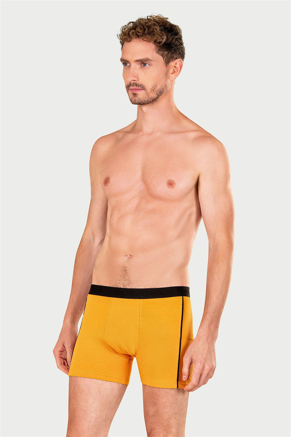 Erkek Hardal Likra Cotton Boxer