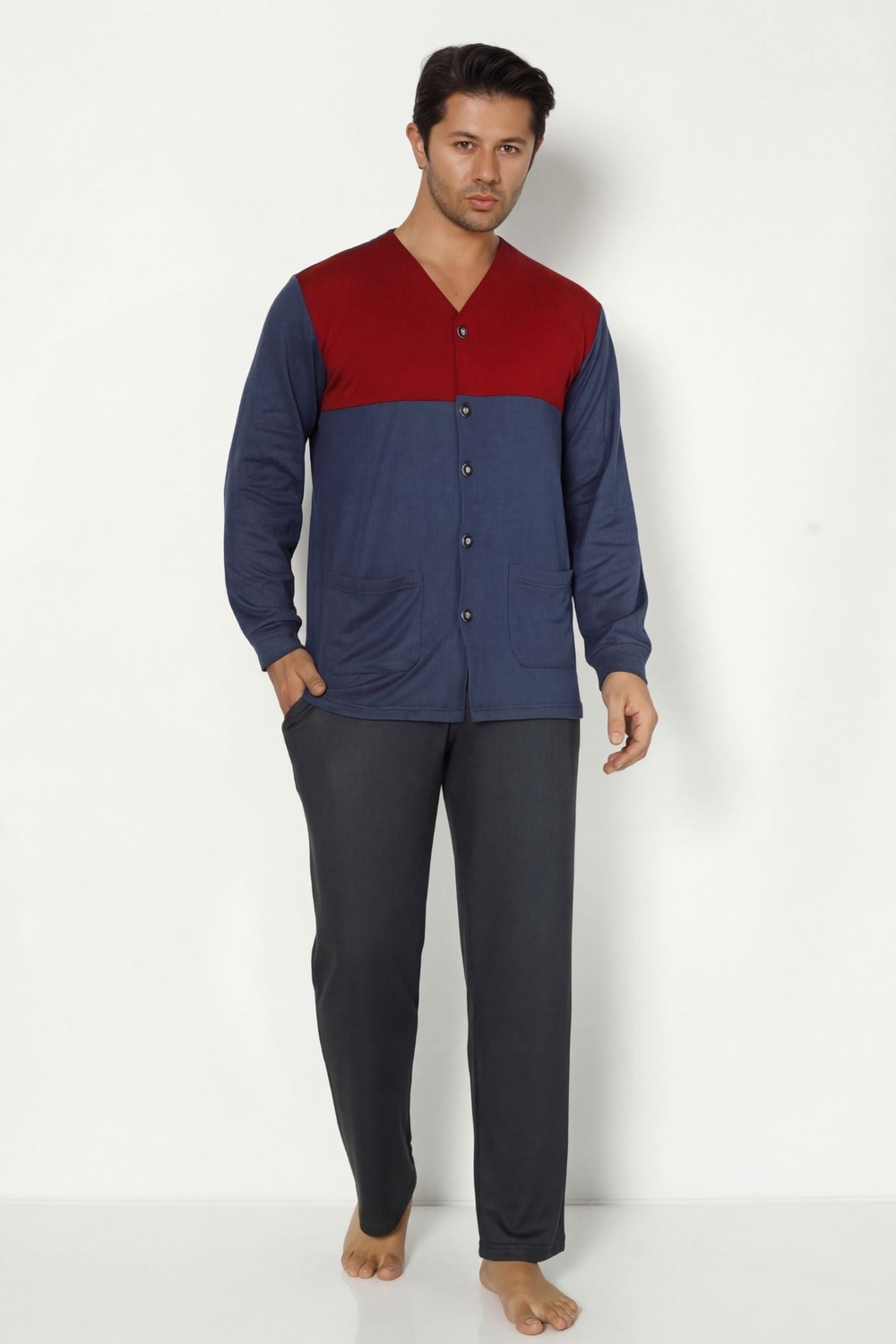 Erkek İndigo Düğmeli Pijama Üstü