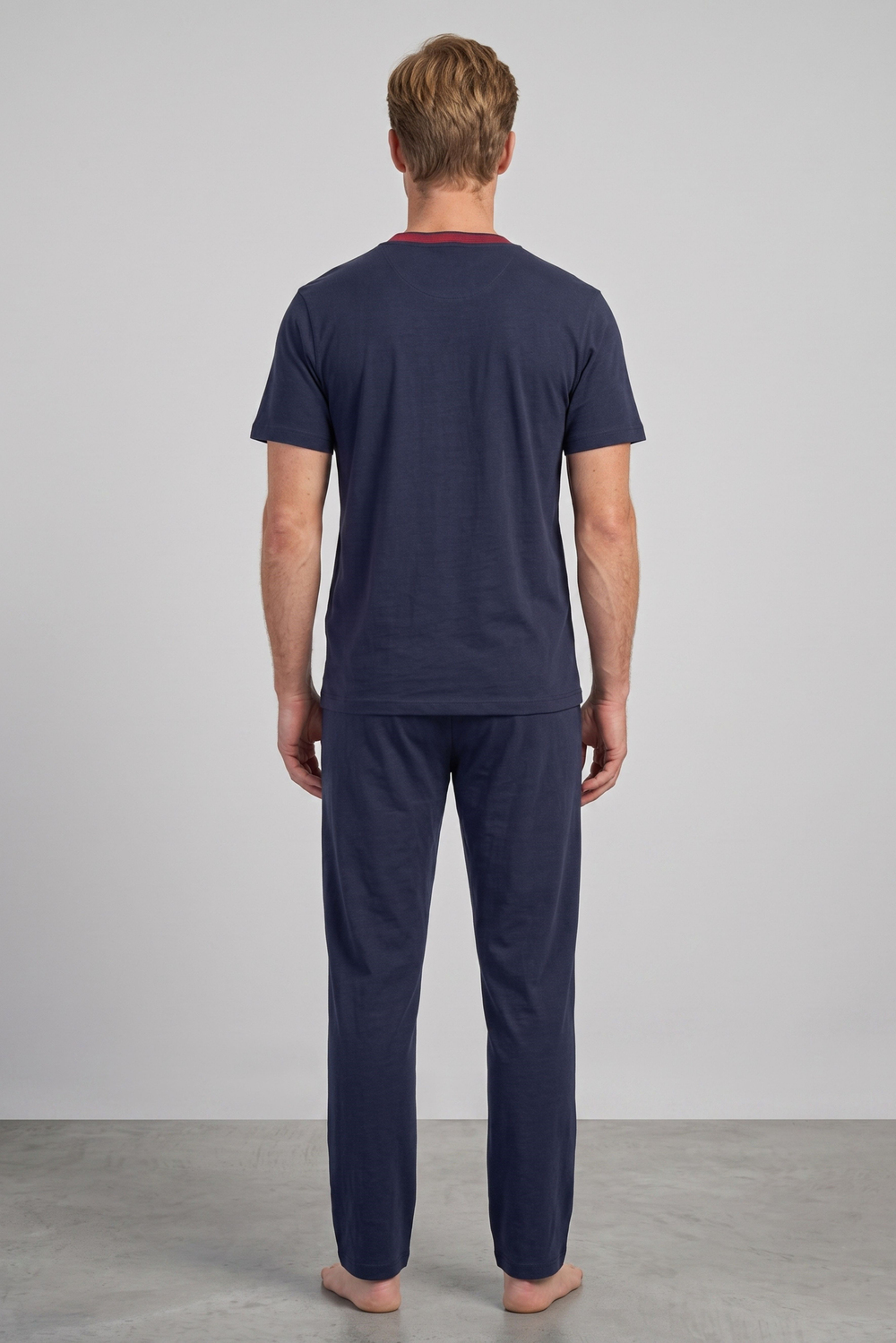 Erkek Lacivert Battal Yarım Kol Pijama Takımı