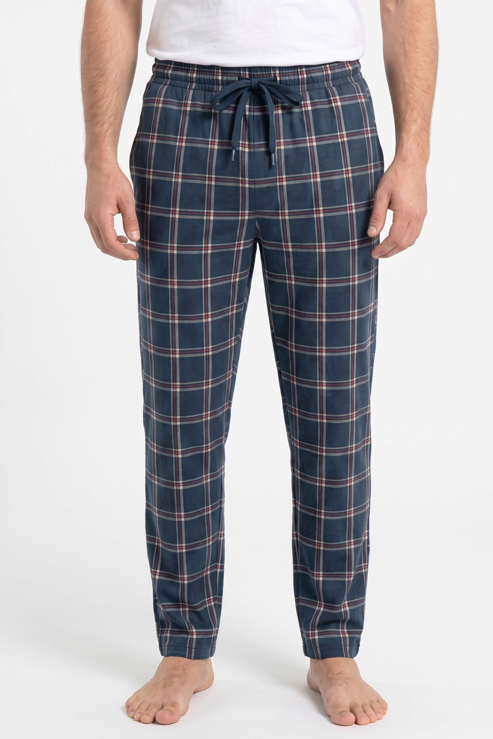 Erkek Lacivert Ekose Desen Baskılı Penye Modal Pijama Altı