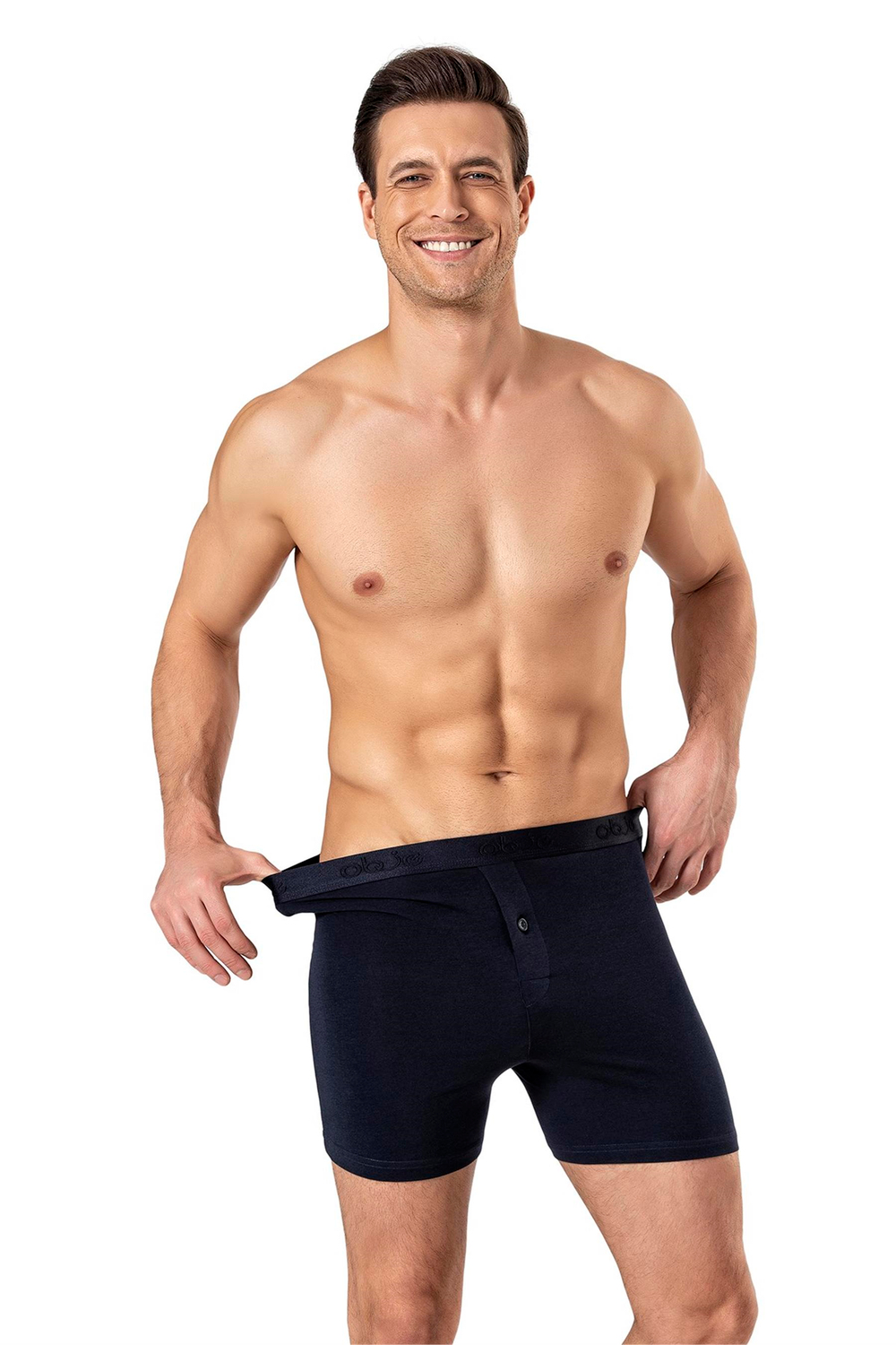 Erkek Lacivert Modal Dıştan Lastikli Düğmeli Boxer