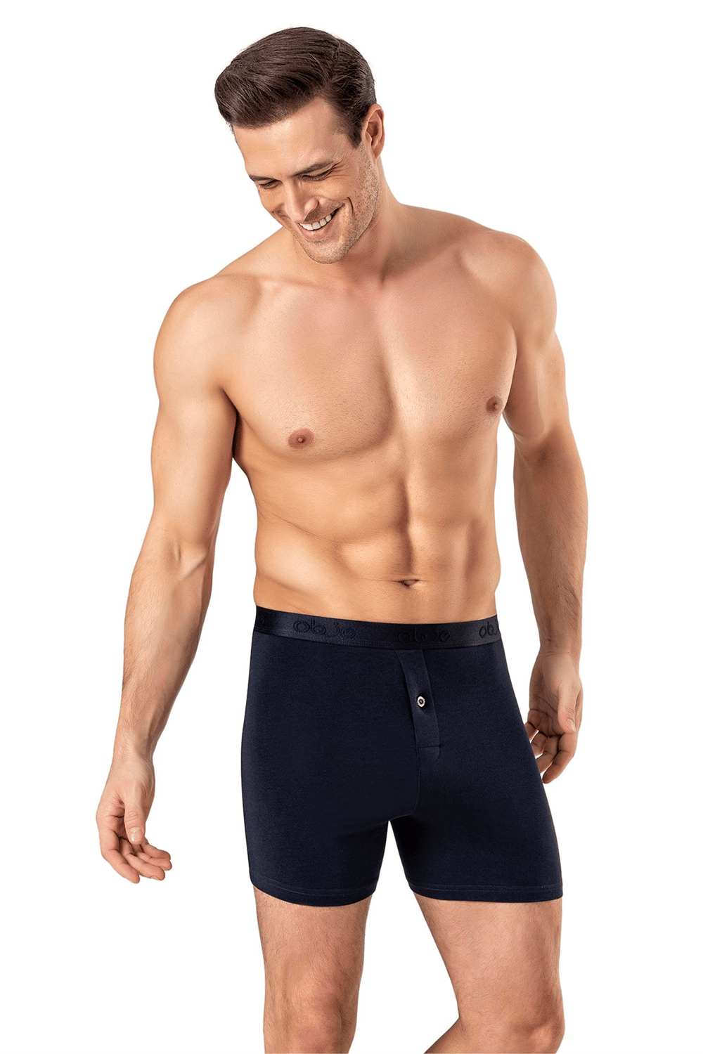Erkek Lacivert Modal Dıştan Lastikli Düğmeli Boxer