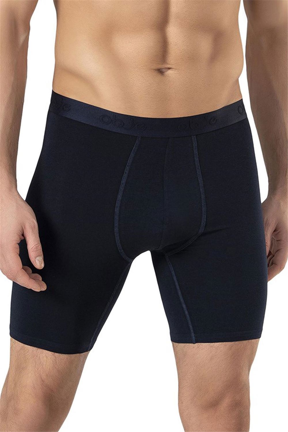 Erkek Lacivert Modal Dıştan Lastikli Uzun Boxer