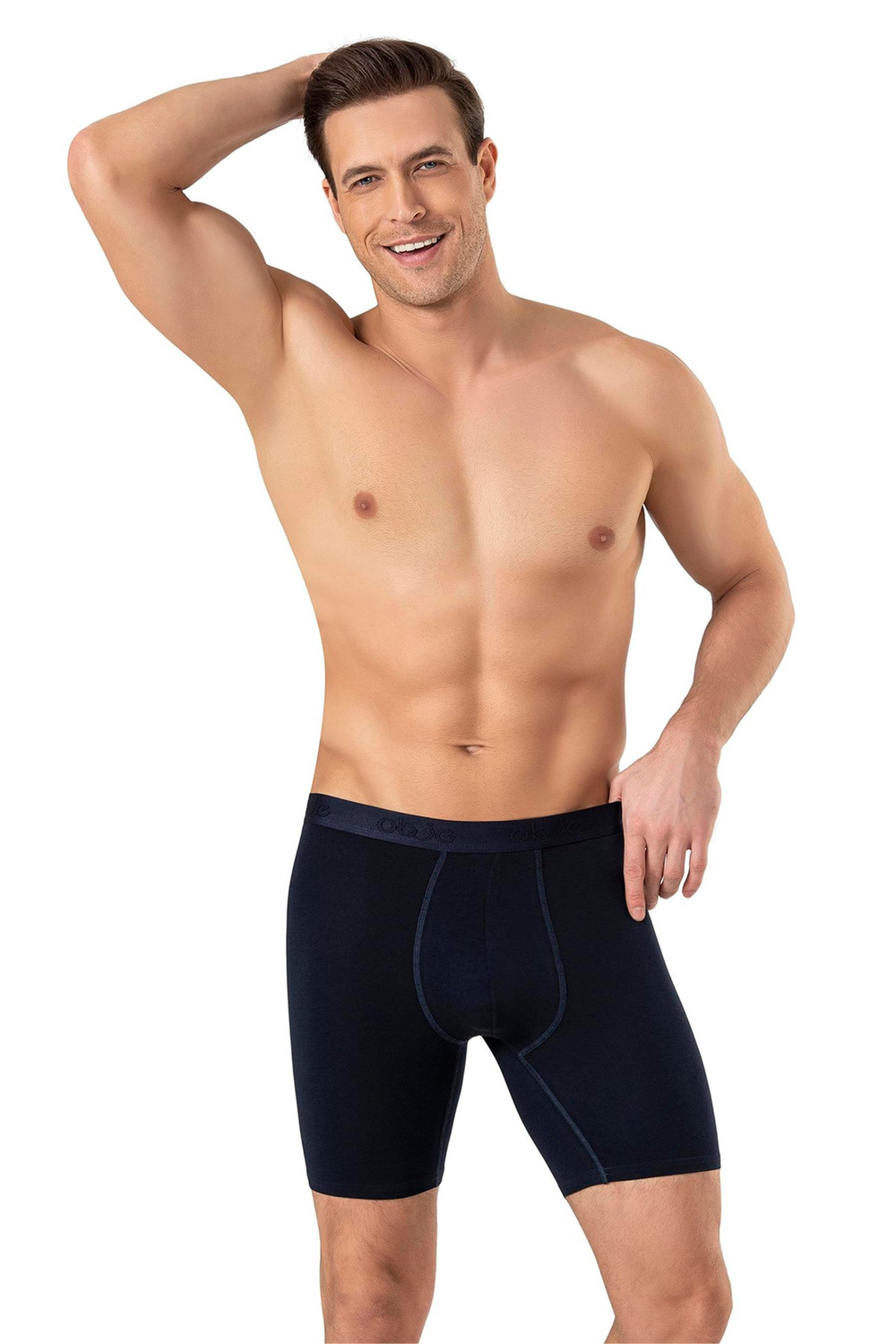 Erkek Lacivert Modal Dıştan Lastikli Uzun Boxer