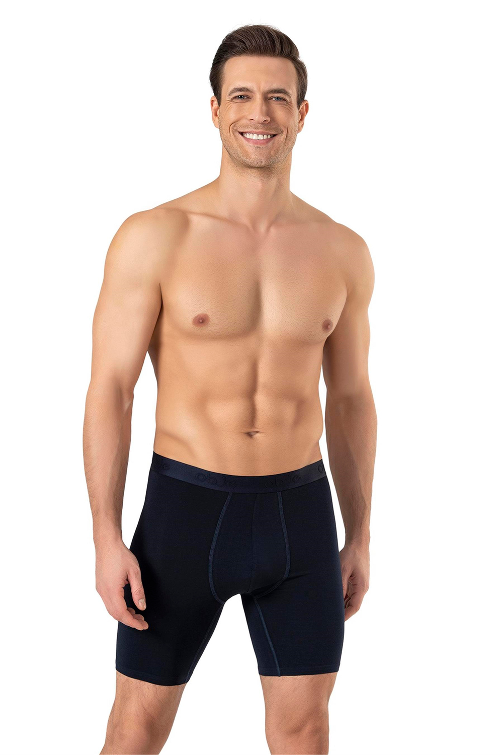 Erkek Lacivert Modal Dıştan Lastikli Uzun Boxer