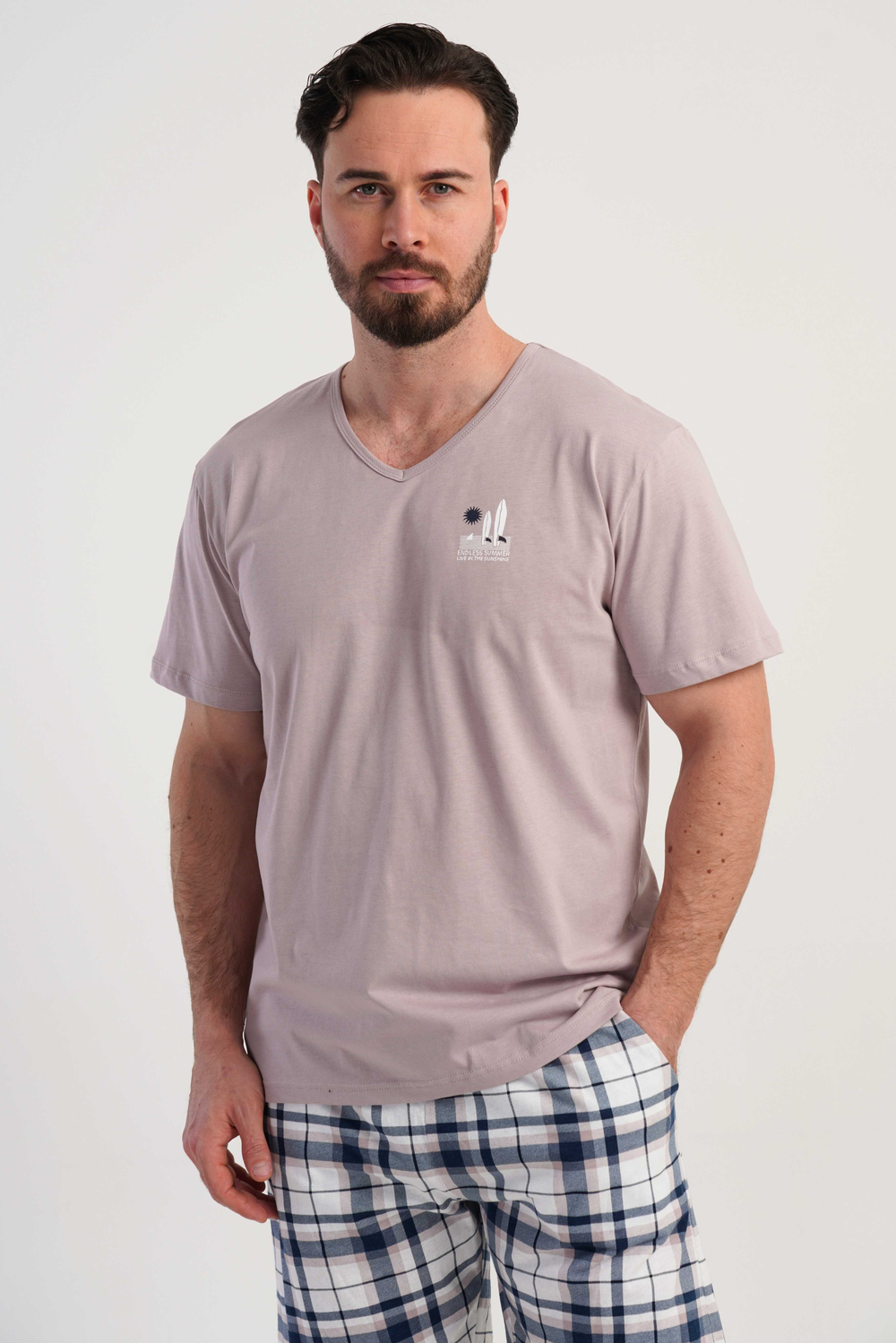 Erkek Açık Kahve Suprem V Yaka Kısa Kol Pijama Üstü