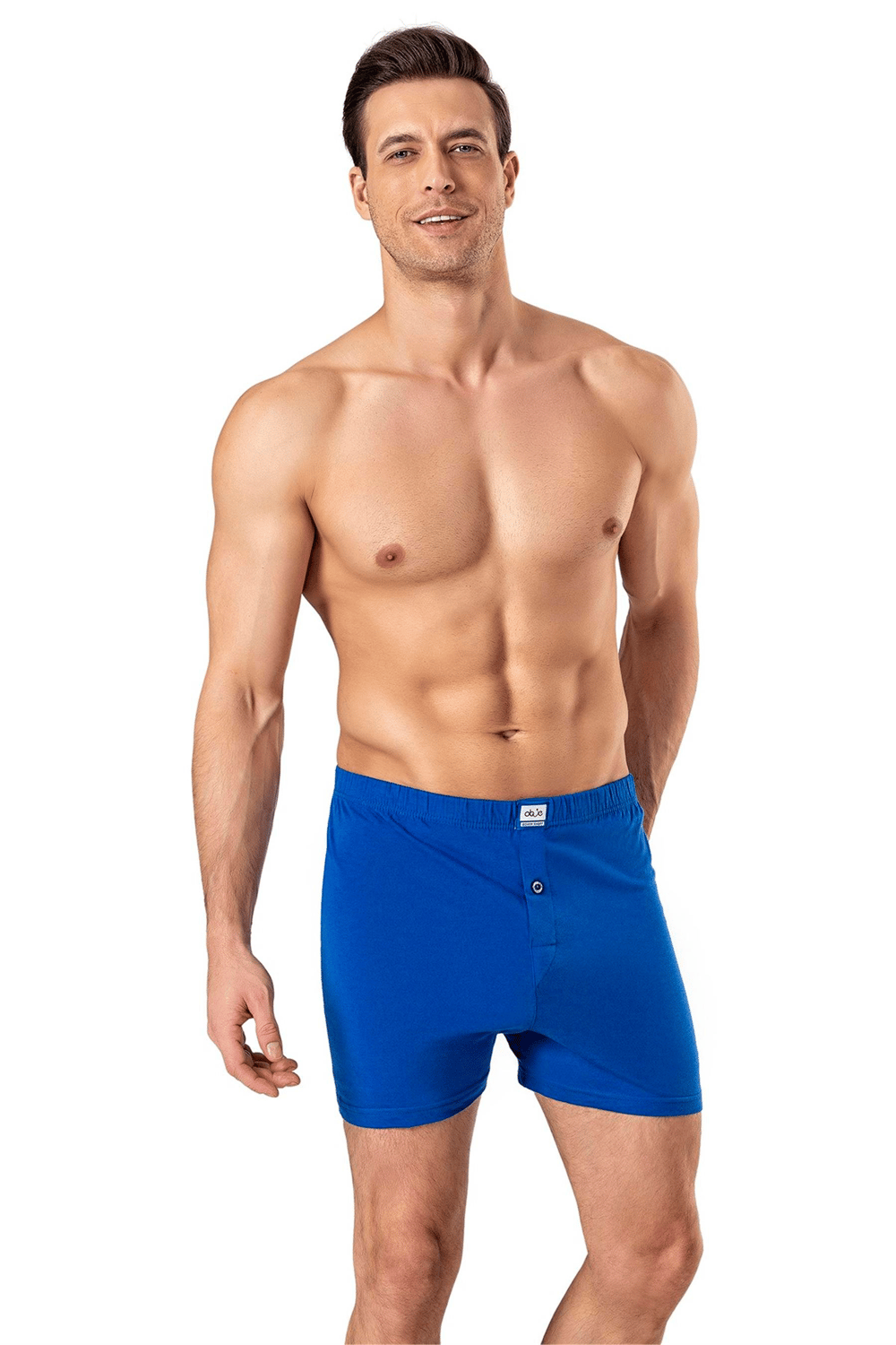 Erkek Saks Mavi Penye Düğmeli Boxer