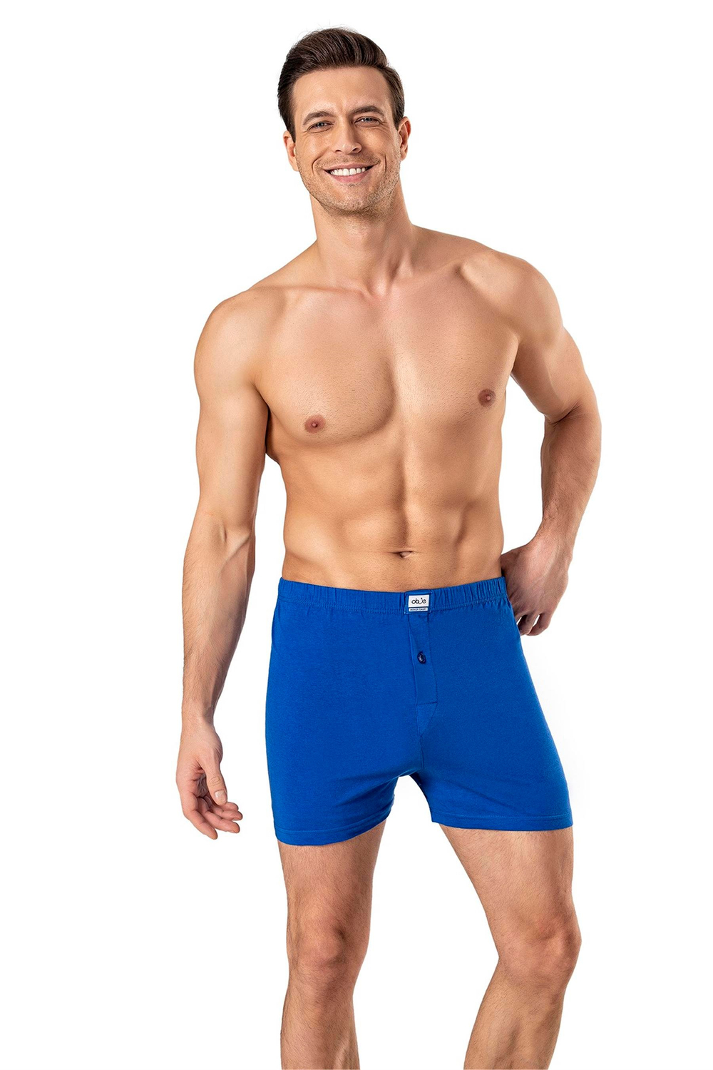 Erkek Saks Mavi Penye Düğmeli Boxer