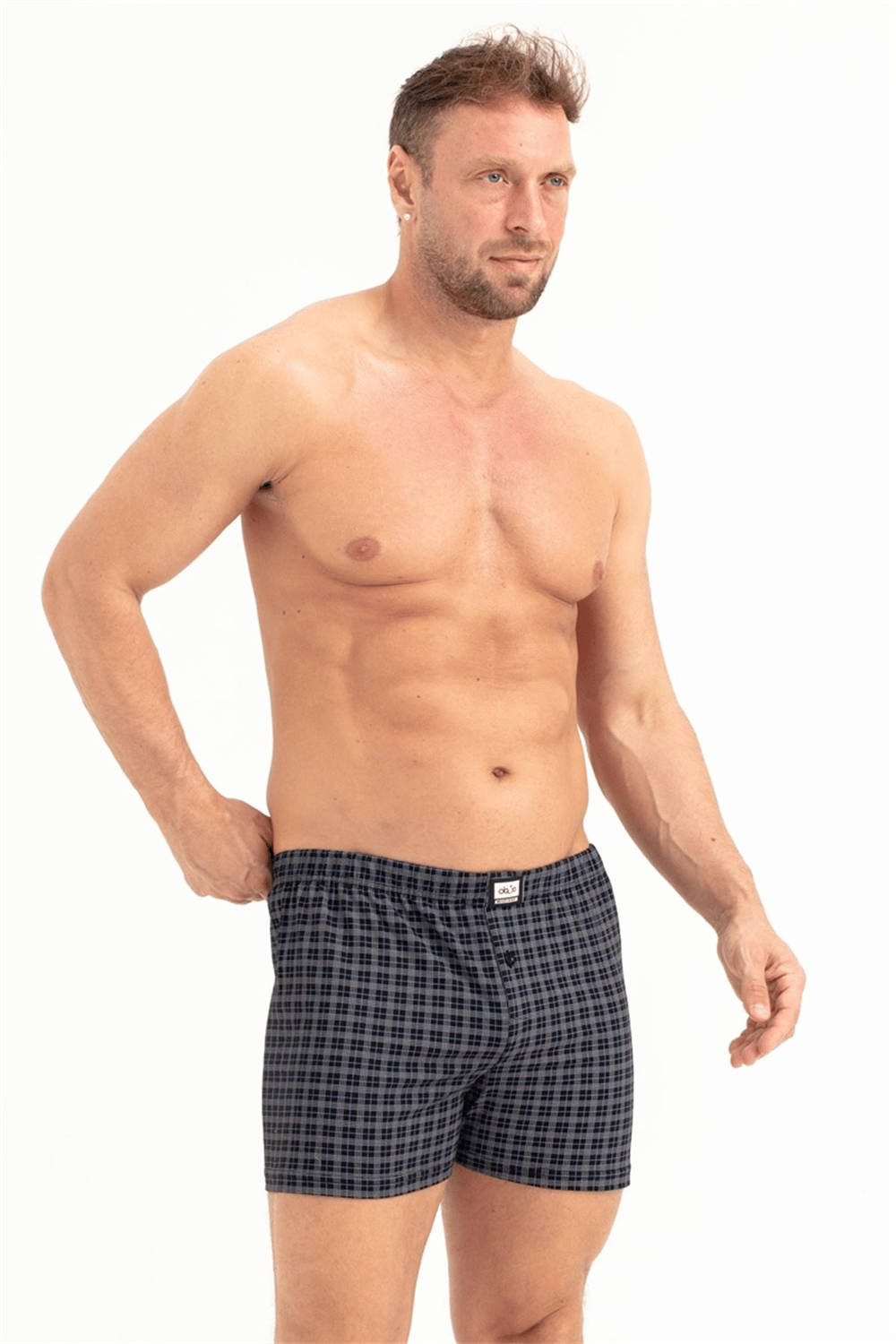 Erkek Siyah Ekose Süprem Dar Kesim Boxer