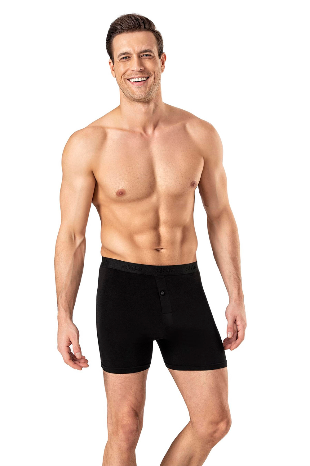 Erkek Siyah Modal Dıştan Lastikli Düğmeli Boxer