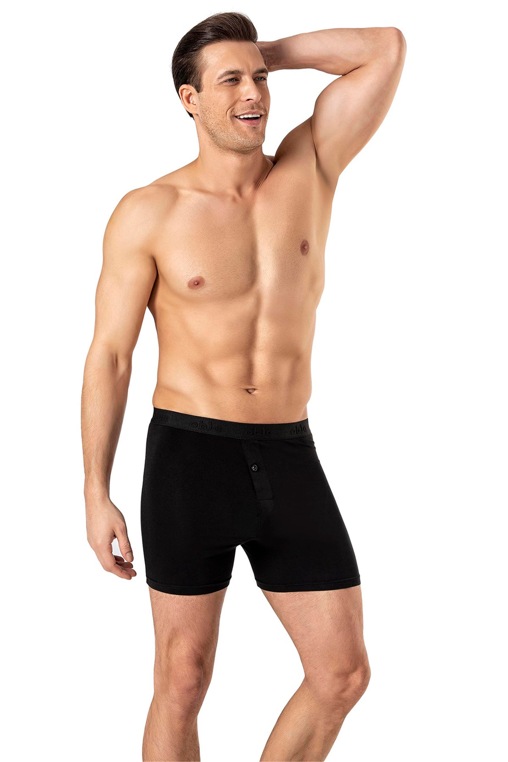 Erkek Siyah Modal Dıştan Lastikli Düğmeli Boxer