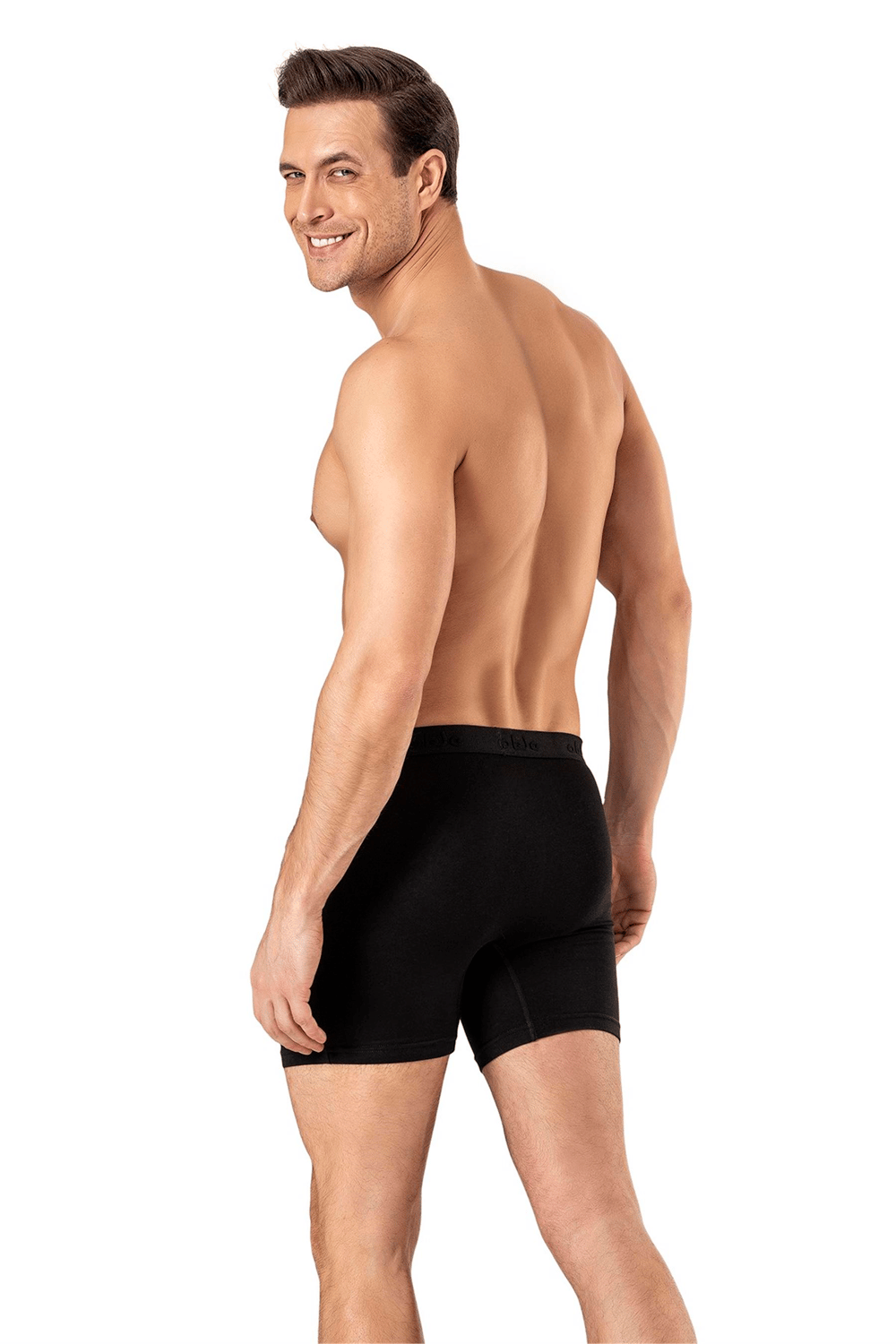 Erkek Siyah Modal Dıştan Lastikli Düğmeli Boxer
