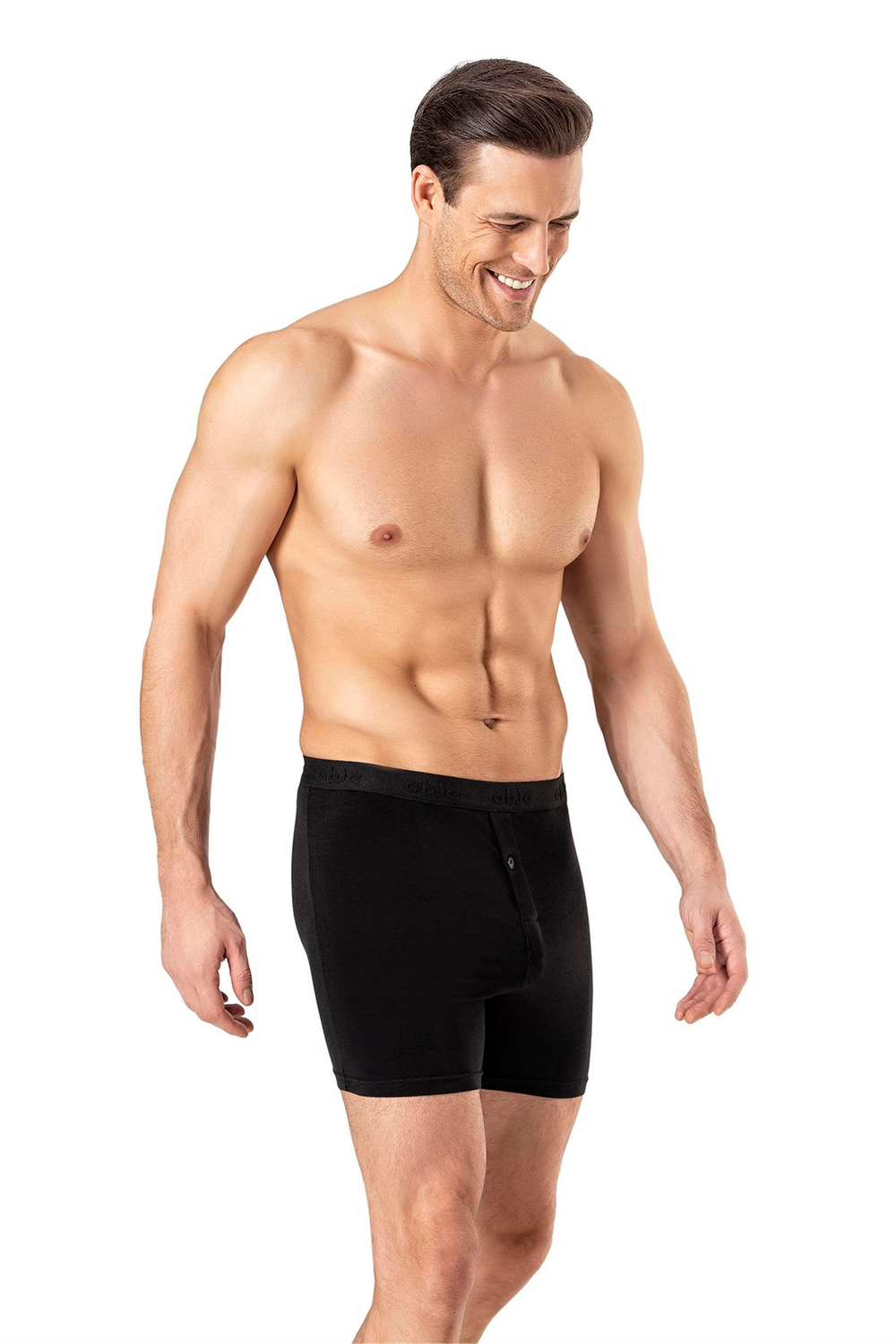 Erkek Siyah Modal Dıştan Lastikli Düğmeli Boxer