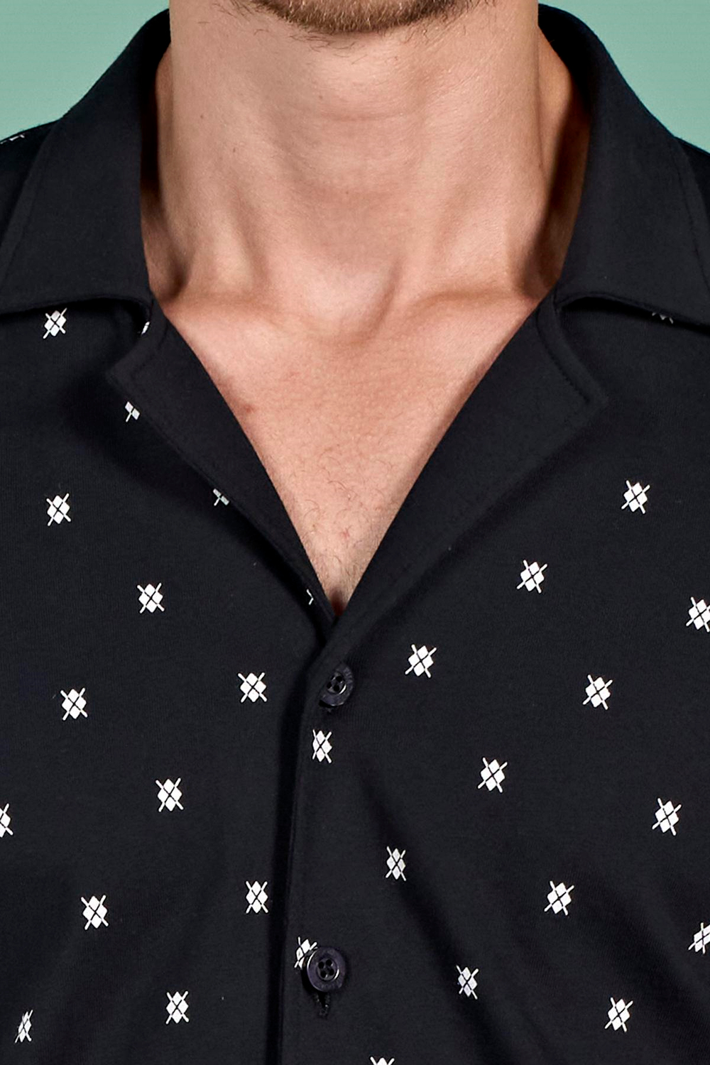Erkek Siyah Önden Düğmeli Pijama Takımı