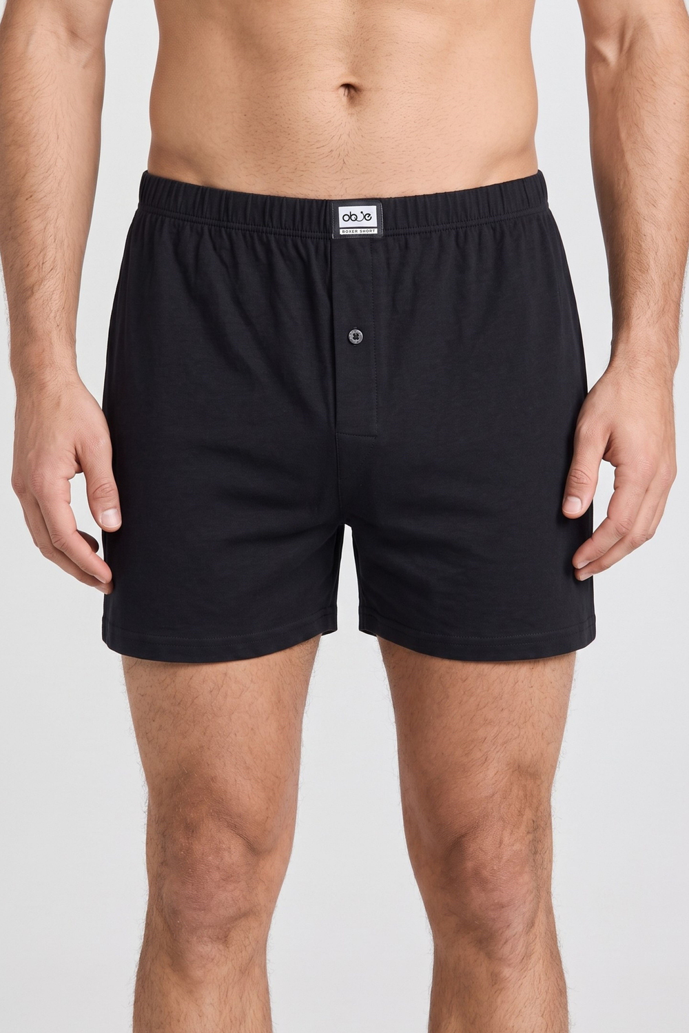 Erkek Siyah Penye Düğmeli Boxer