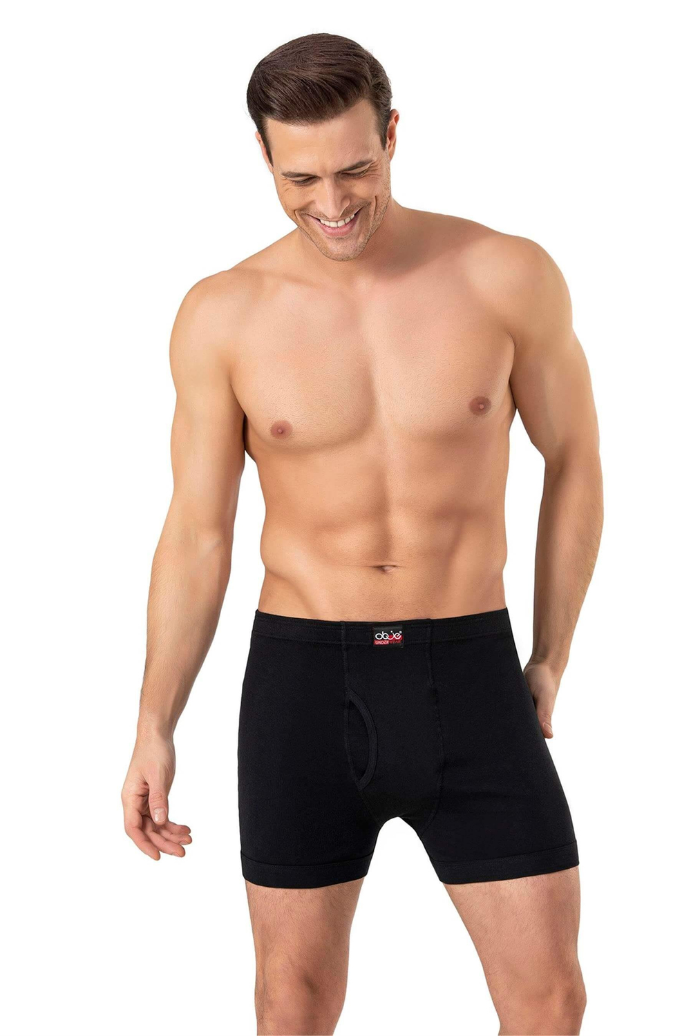 Erkek Siyah Penye Ribana Cepli Şort Boxer