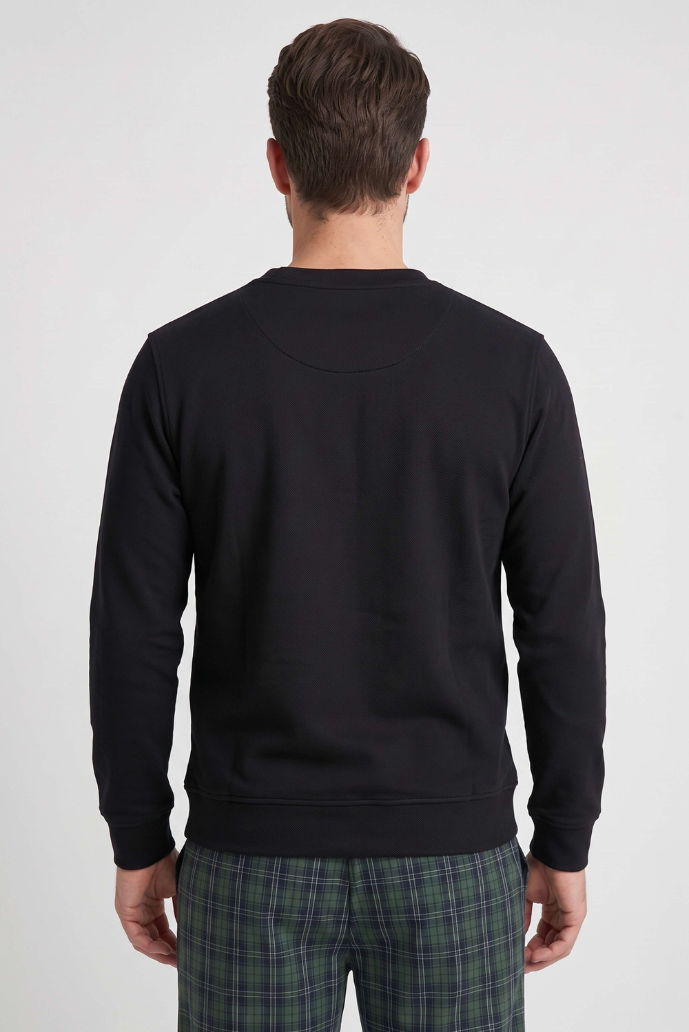 Erkek Siyah Pike Dokulu Bisiklet Yaka Uzun Kol Sweatshirt