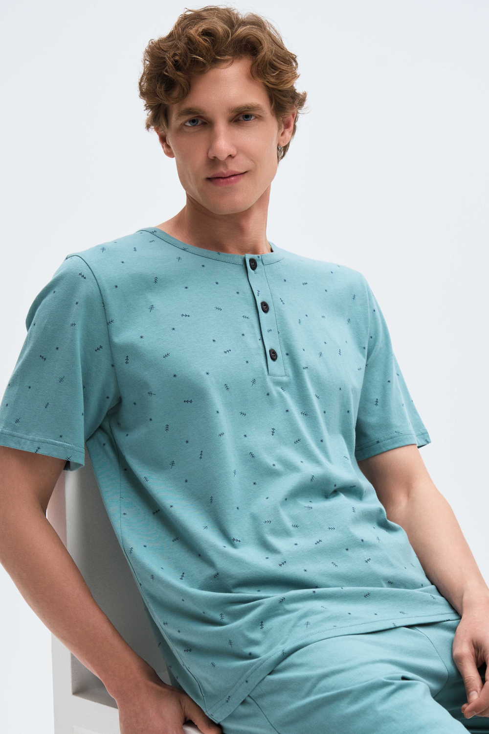 Erkek Yeşil Patlı Kısa Kol Pijama Üstü