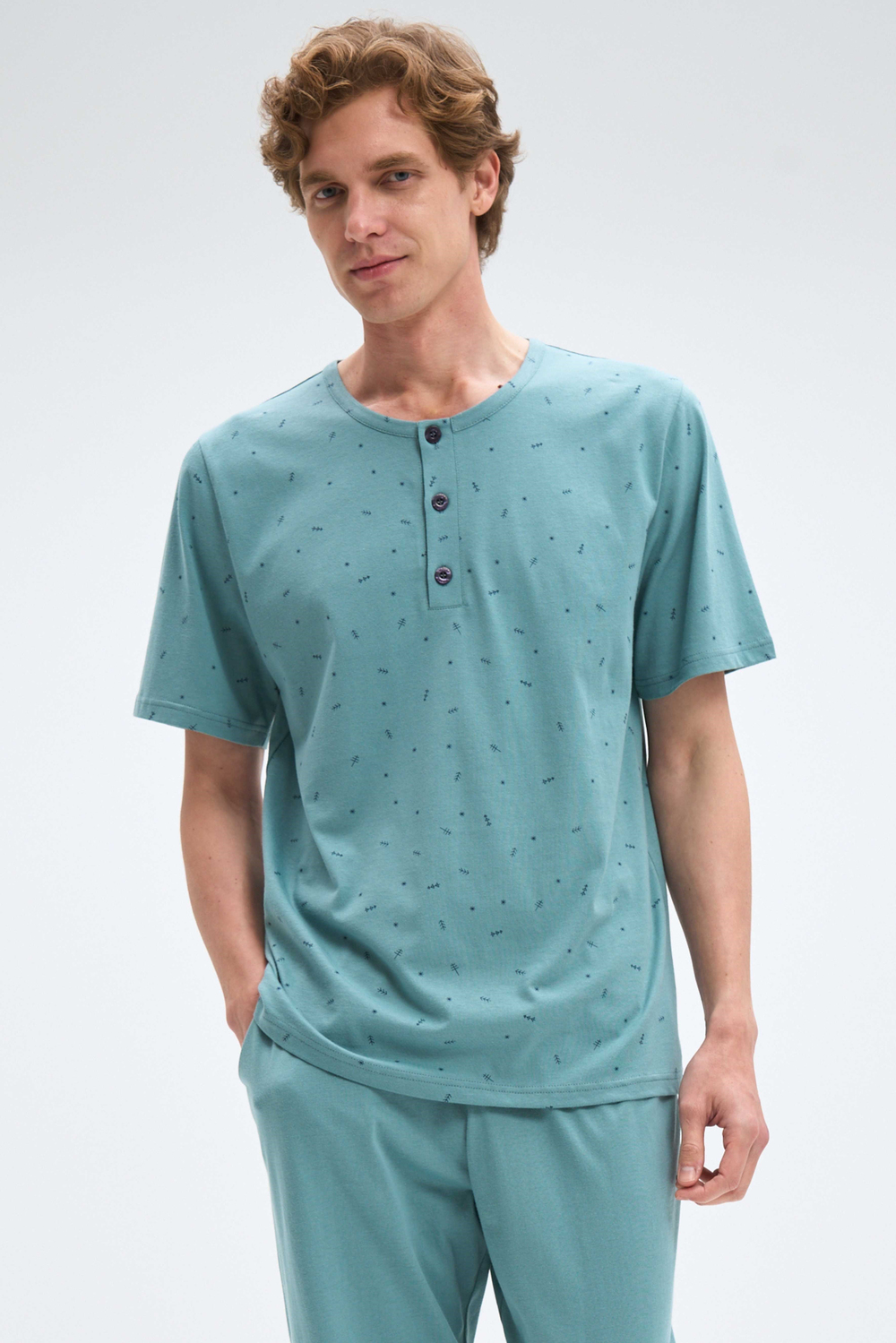 Erkek Yeşil Patlı Kısa Kol Pijama Üstü