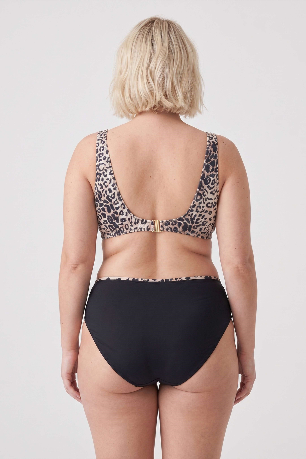 Kadın Battal Leopar Desen Kruvaze Toparlayıcı Yüksek Bel Bikini Takım