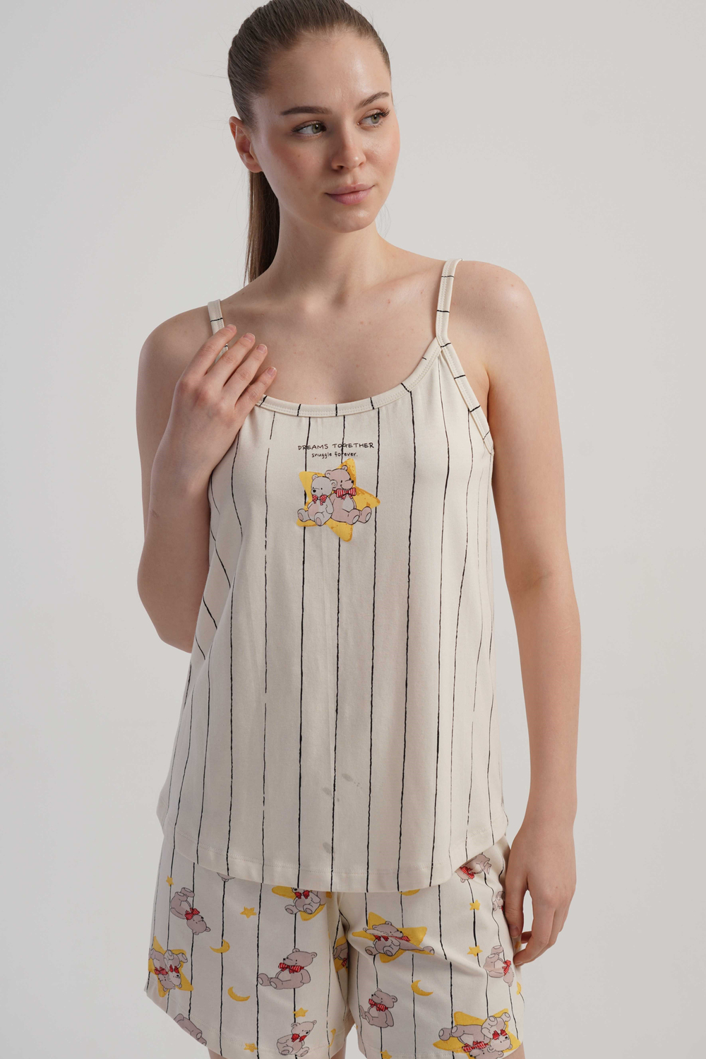 Kadın Bej Lyc Suprem İp Askılı Pijama Üstü