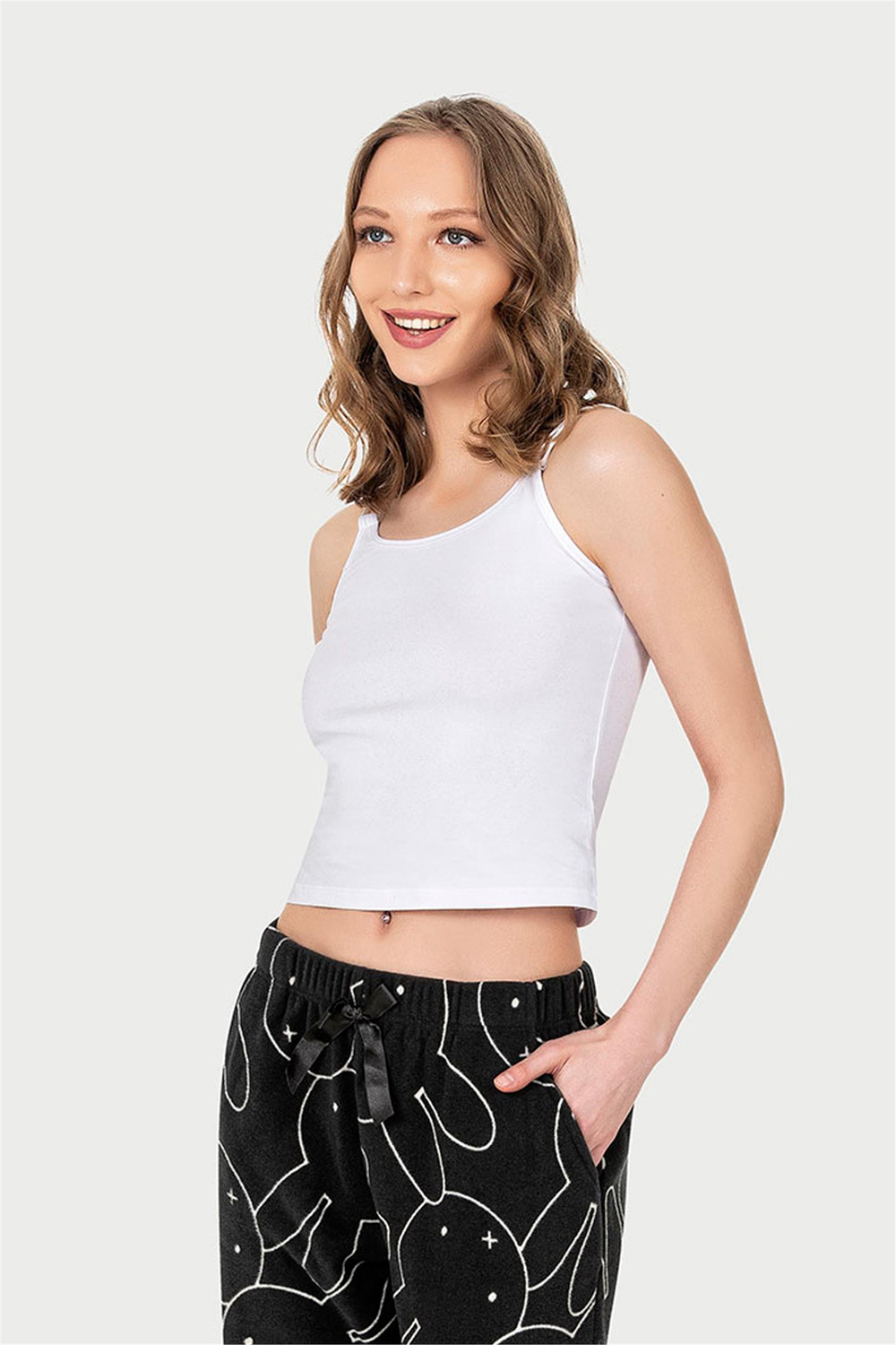 Kadın Beyaz Çift İp Askılı Crop