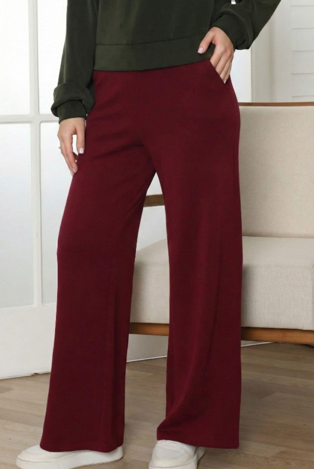 Kadın Bordo Bol Paça Tek Alt