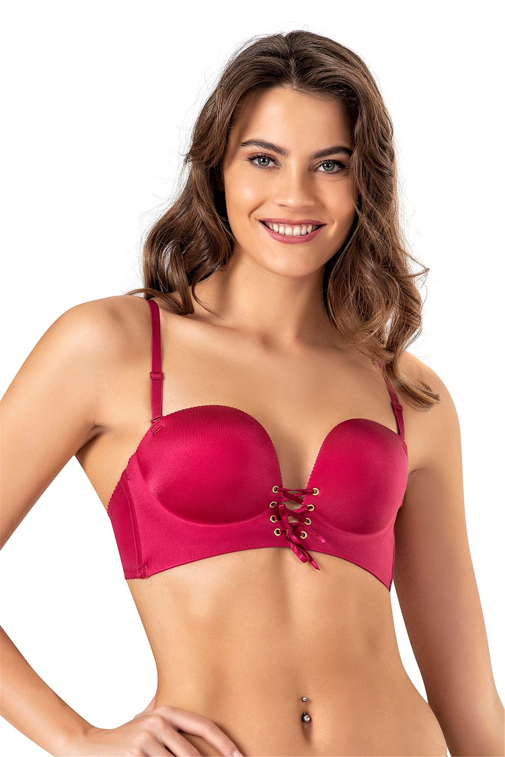 Kadın Bordo Önden Büzgülü Double Push-Up Sütyen