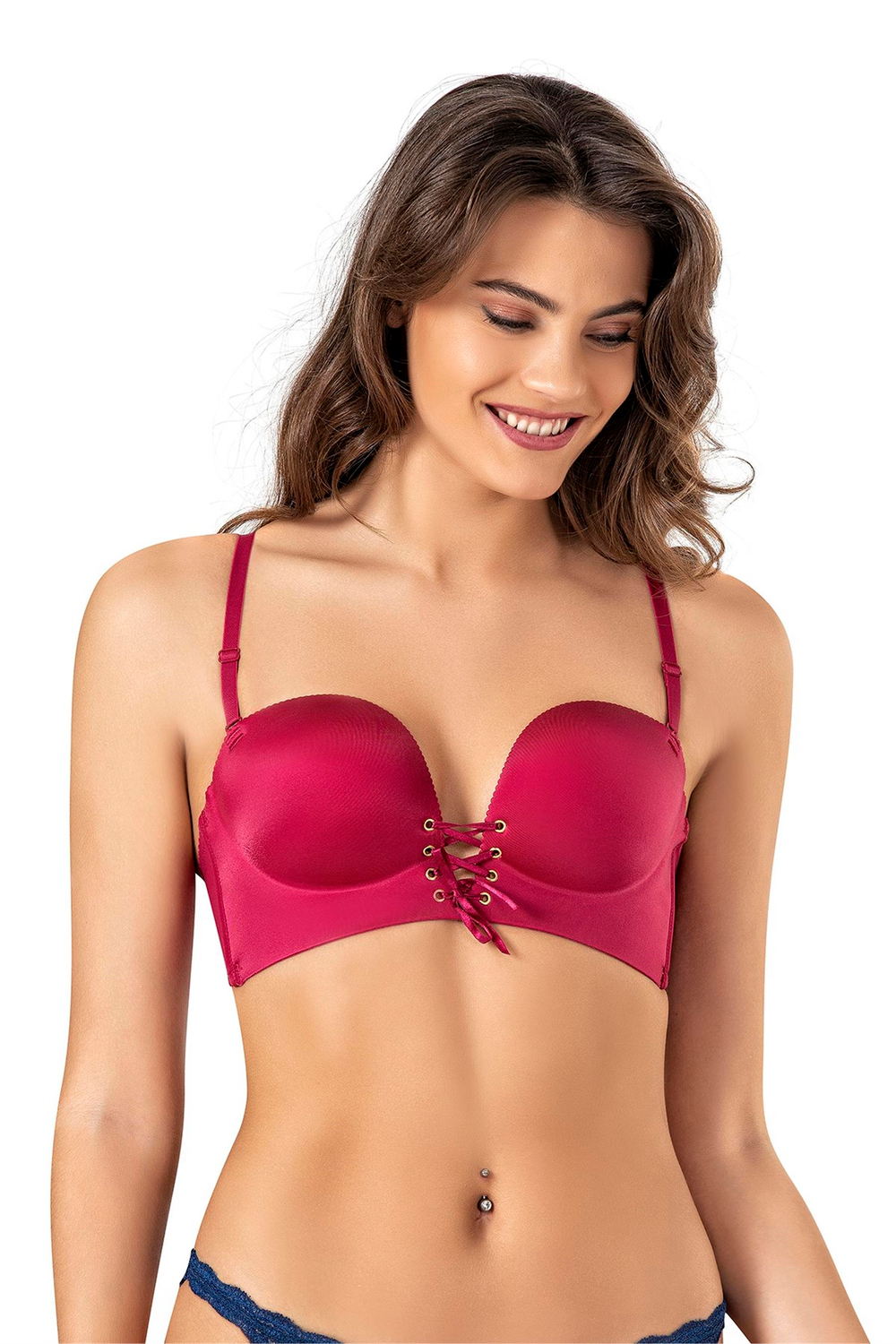 Kadın Bordo Önden Büzgülü Double Push-Up Sütyen